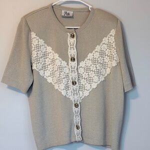 Mita Women's Cream Cardigan with Lace Accents